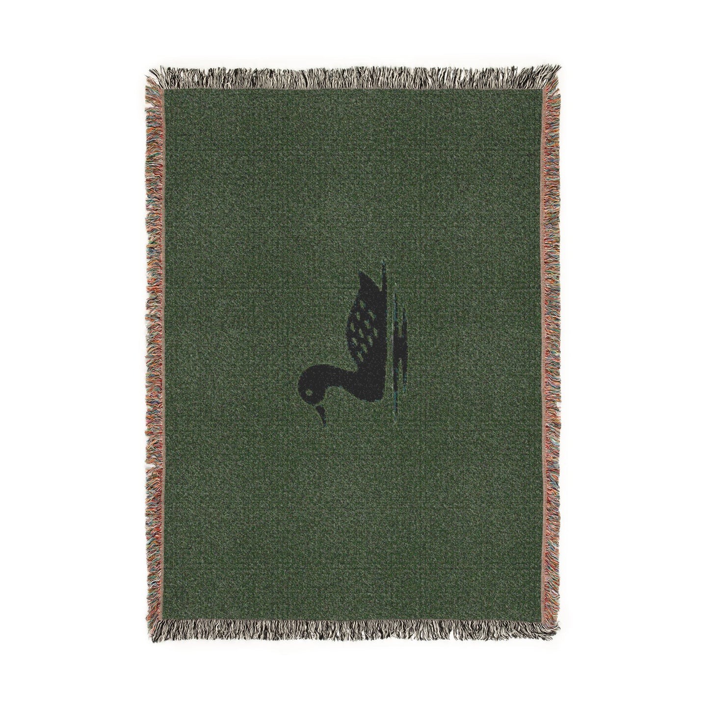 Duck silhouette woven blanket | rustic lake decor, plaid fringe throw