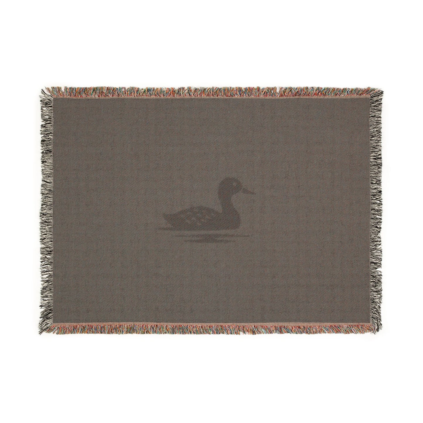 Duck silhouette woven blanket | rustic lake decor, plaid fringe throw