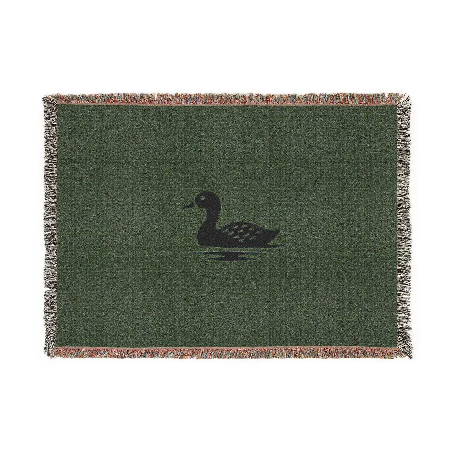 Duck silhouette woven blanket | rustic lake decor, plaid fringe throw