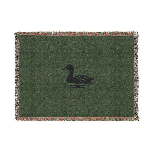 Duck silhouette woven blanket | rustic lake decor, plaid fringe throw
