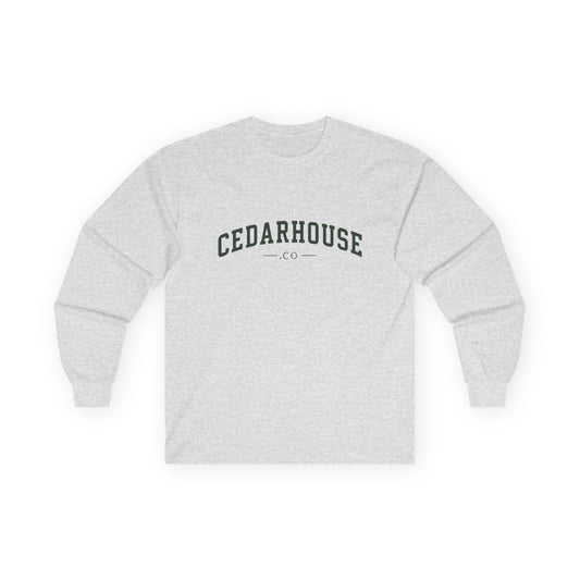 Cedarhouse Arch Logo Long Sleeve — Vintage Collegiate Logo Cotton Shirt